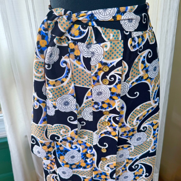 Vintage 80s skirt, black, purple, teal, orange, floral, dots & paisley, 12/14 - Picture 2 of 10
